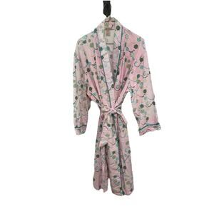 Bed Head Fine Cotton Pink Robe With Blue Yellow Flowers Size Large